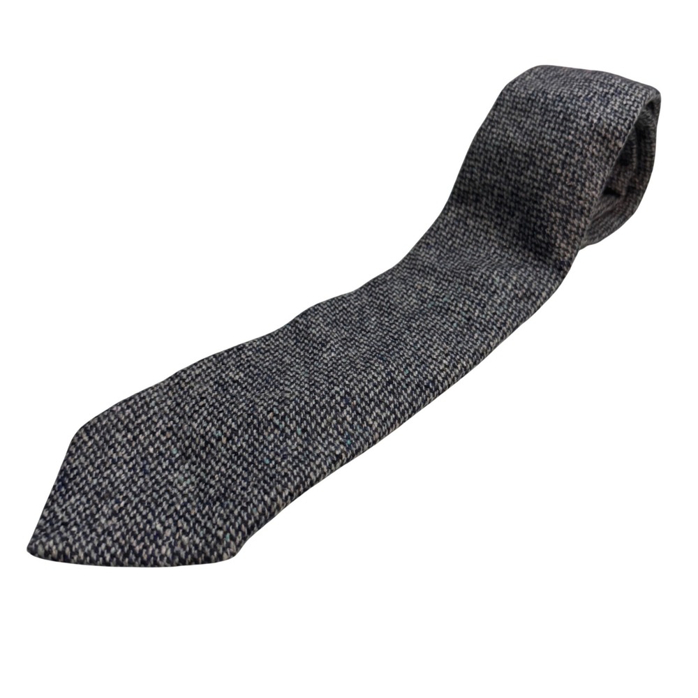 Isaia Necktie Gray Blue 100% Cashmere Tie Tweed Weave Knit Made in Italy Luxury